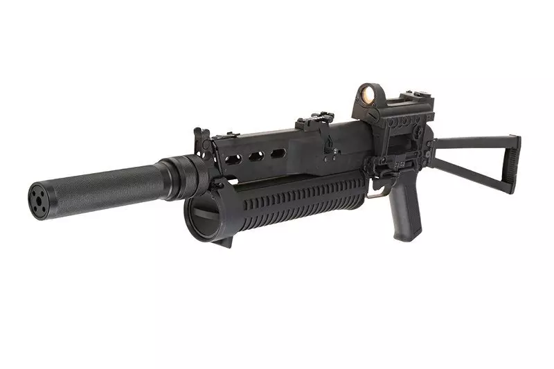 Airsoft samopal PP-19 Bizon s tlumičem a kolimátor