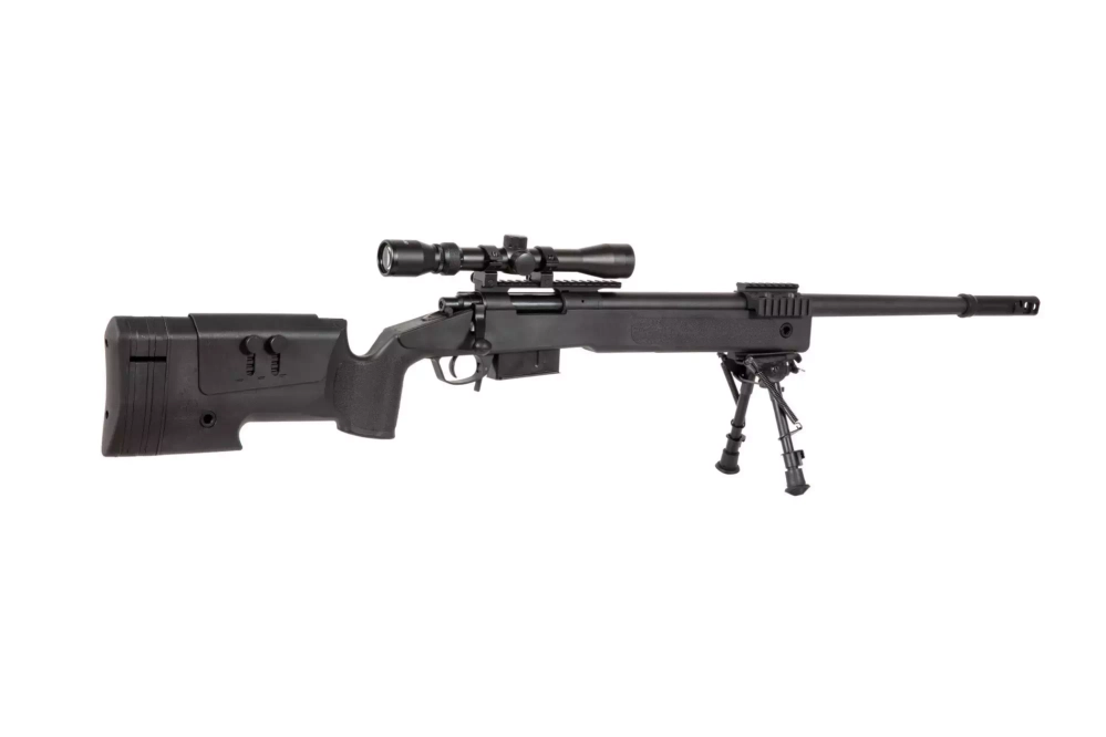 Airsoftová odstřelovací puška SA-S03 CORE™ s optikou a dvojnožkou - černá
