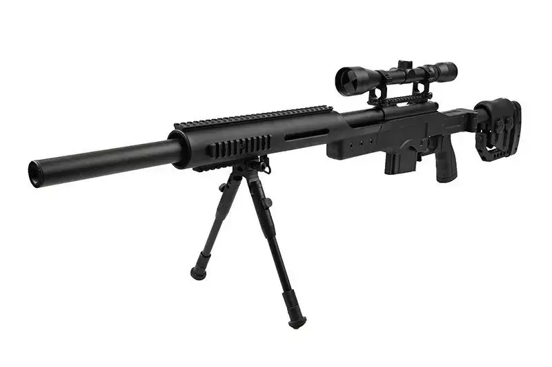 Airsoftová odstřelovací puška MB4410D - s optikou a dvojnožkou - černá