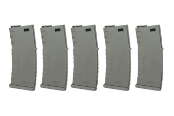 Set of 5 polymer mid-cap 120 ball magazines Specna Arms Olive