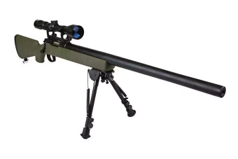 Airsoft pušky odstřelovací puška SW-10 s dalekohledem a dvojnožkou (vylepšená) - olivově zelená