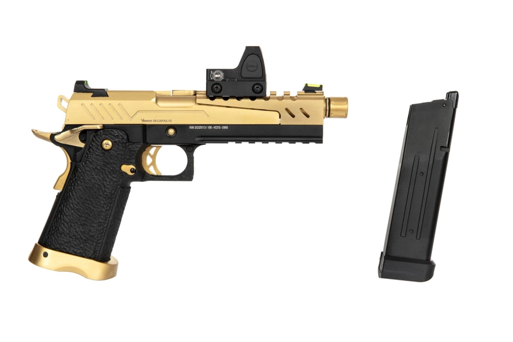 Pistola de airsoft Hi-capa 5.1 Split Slide - Negro/Oro (con red dotBDS)