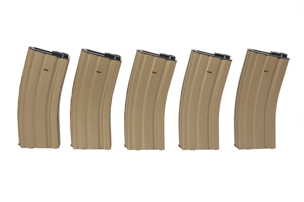 Jeu de 5 magazynks hi-cap pour 300 balles pour répliques M4/M16 - tan
