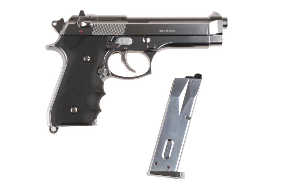 Replika pistole M92F - chromová nerezová