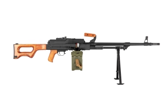 Ametralladora de airsoft AK-PK con elementos de madera