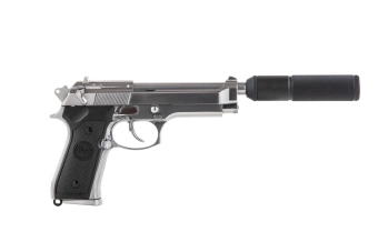 Pistolet airsoft SR92 avec silencieux - argent 