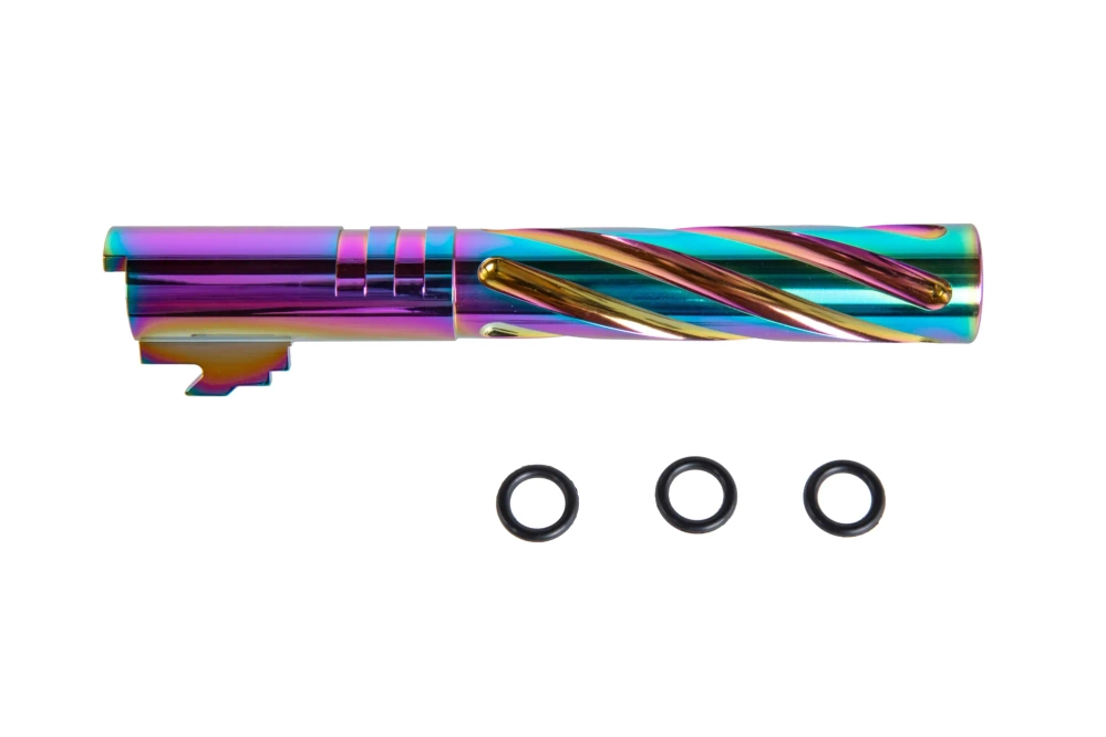 Hliníková vnější hlaveň LA Capa Customs TORNADO pro airsoftové zbraně TM Hi-Capa 5.1 Rainbow
