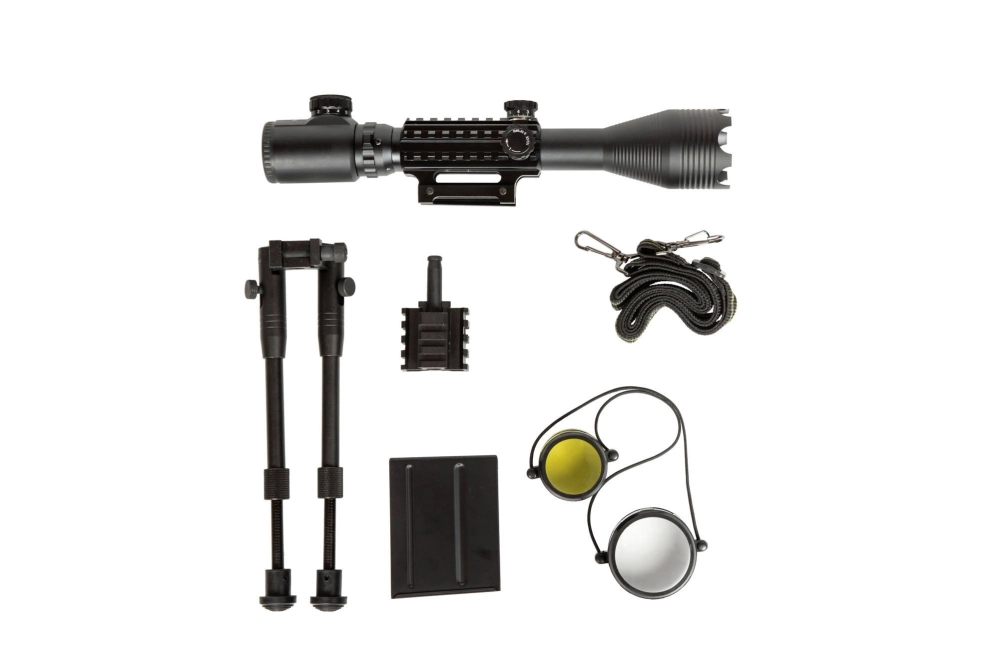 Airsoftová odstřelovací puška 4402D (s optikou a dvojnožkou) - černá