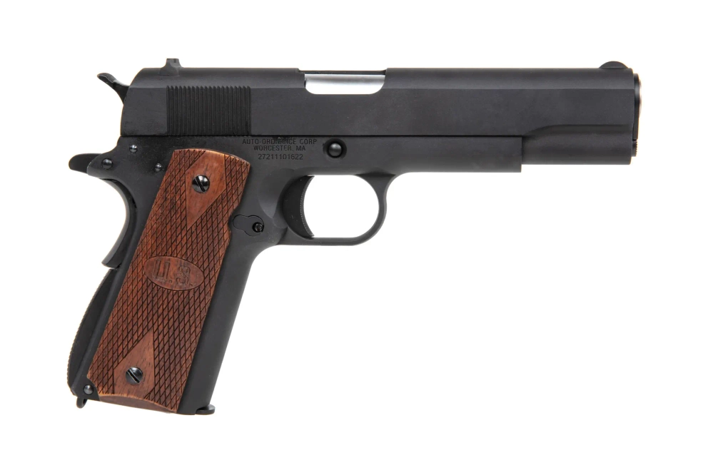 GBB CyberGun Auto Ordnance M1911A1 pistool - Mat Zwart Hout