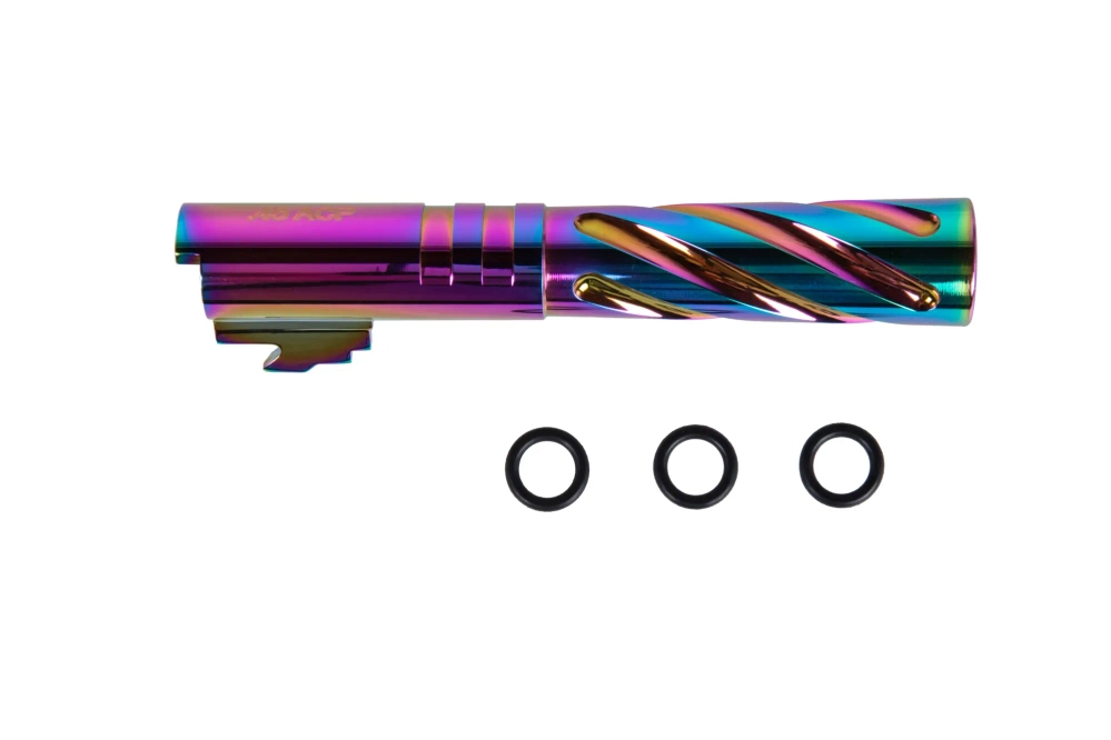 Hliníková vnější hlaveň LA Capa Customs TORNADO pro airsoftové zbraně TM Hi-Capa 4.3 Rainbow