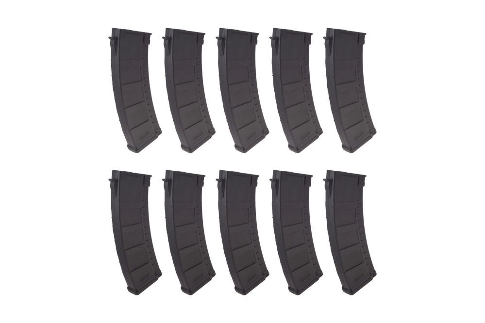 Set of 10 Mid-Cap 155 BB Magazines for AK Replicas - Black