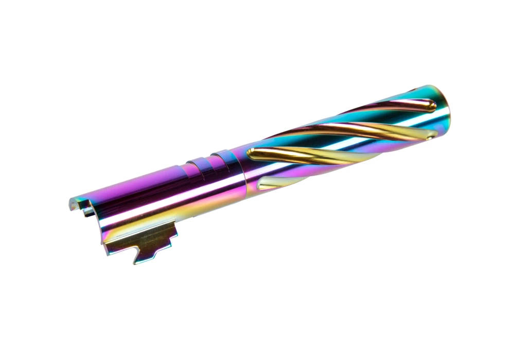 Hliníková vnější hlaveň LA Capa Customs TORNADO pro airsoftové zbraně TM Hi-Capa 5.1 Rainbow