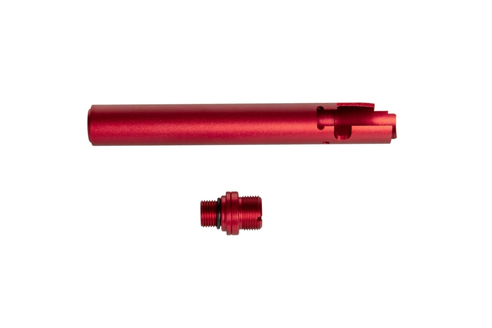 No-Recoil 2WAY External Barrel for Hi-Capa D.O.R  Non-Recoil, external barrel made out of durable aluminum, Included with the barrel is an adapter for a silencer with a 14 mm thread.