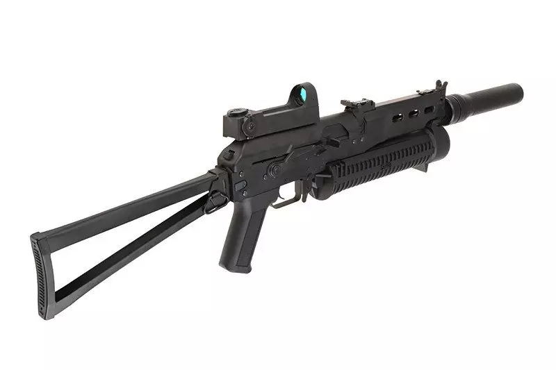 Airsoft samopal PP-19 Bizon s tlumičem a kolimátor