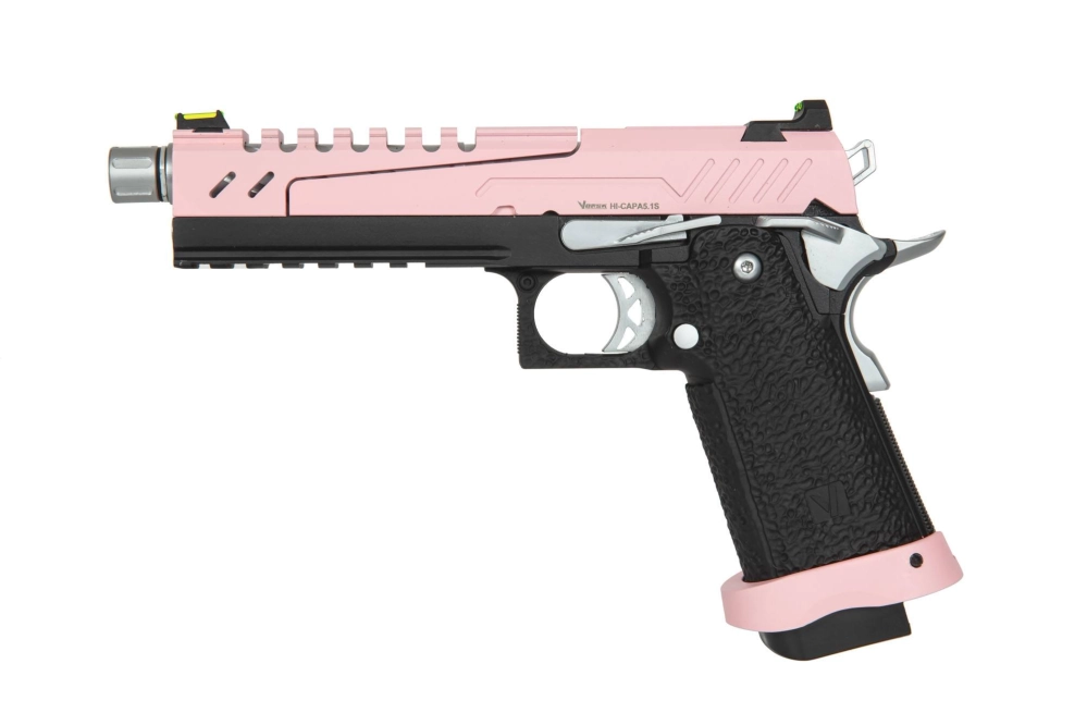 Pistola de airsoft Hi-capa 5.1 Split Slide - Rosa / Negro / Cromo