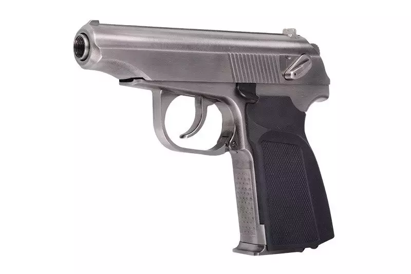 Pistola de airsoft MK con silenciador - plata