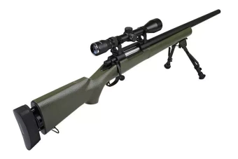 Airsoftová odstřelovací puška SW-04 (s optikou a dvojnožkou) - olivově zelená