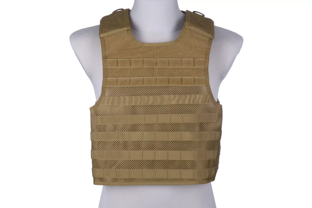 Light mesh plate carrier type tactical vest - tan