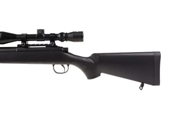 Airsoftová odstřelovací puška MB07D s optikou a dvojnožkou - černá