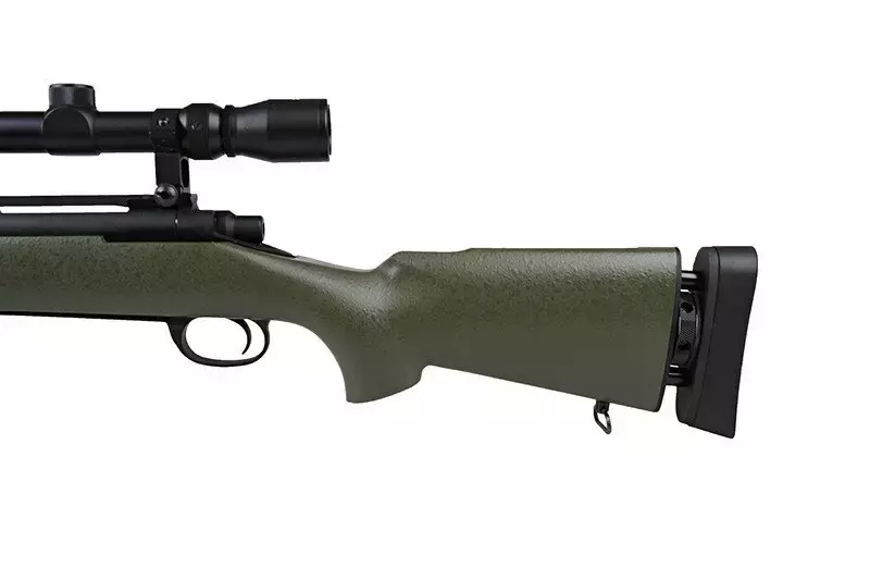 Airsoftová odstřelovací puška SW-04 (s optikou a dvojnožkou) - olivově zelená