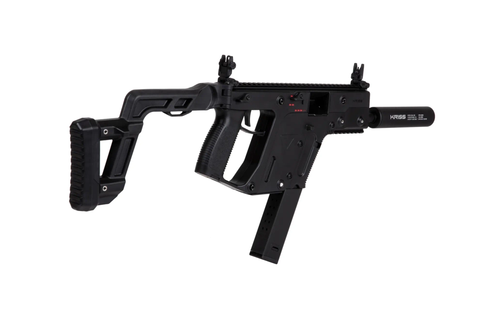 The Krytac Kriss Vector Submachine Airsoft Gun with Mock Suppressor in Black