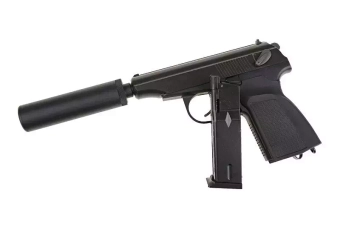 Pistola de airsoft MK con silenciador - negro