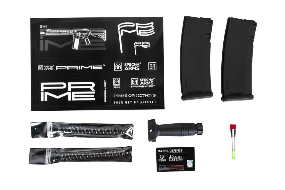 Specna Arms Daniel Defense® MK18 SA-P19 Prime™ Aster II ETU airsoft Carabina con motor brushless de un solo disparo Negro