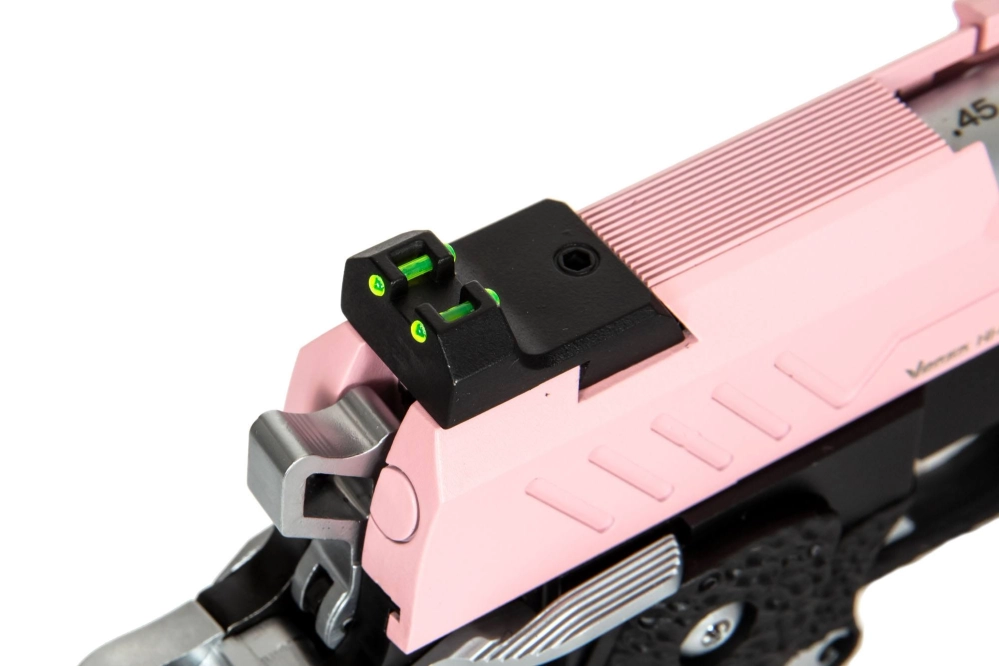 Airsoft pistole Hi-capa 5.1 Split Slide - růžová / černá / chromová (s zaměřovačBDS)