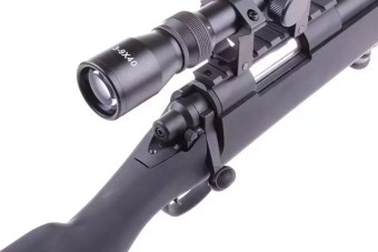 Airsoftová odstřelovací puška SW-10 s optikou a dvojnožkou (upgrade) - černá
