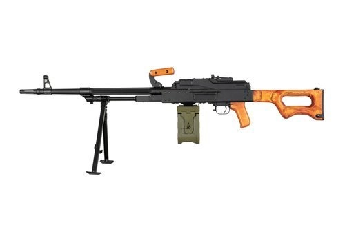 Ametralladora de airsoft AK-PK con elementos de madera