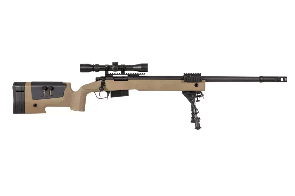 Airsoftová odstřelovací puška SA-S03 CORE™ s optikou a dvojnožkou - tan