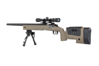 Specna Arms SA-S02 CORE™ High Velocity airsoft Selector Rifle with scope and bipod Upgraded Tan 