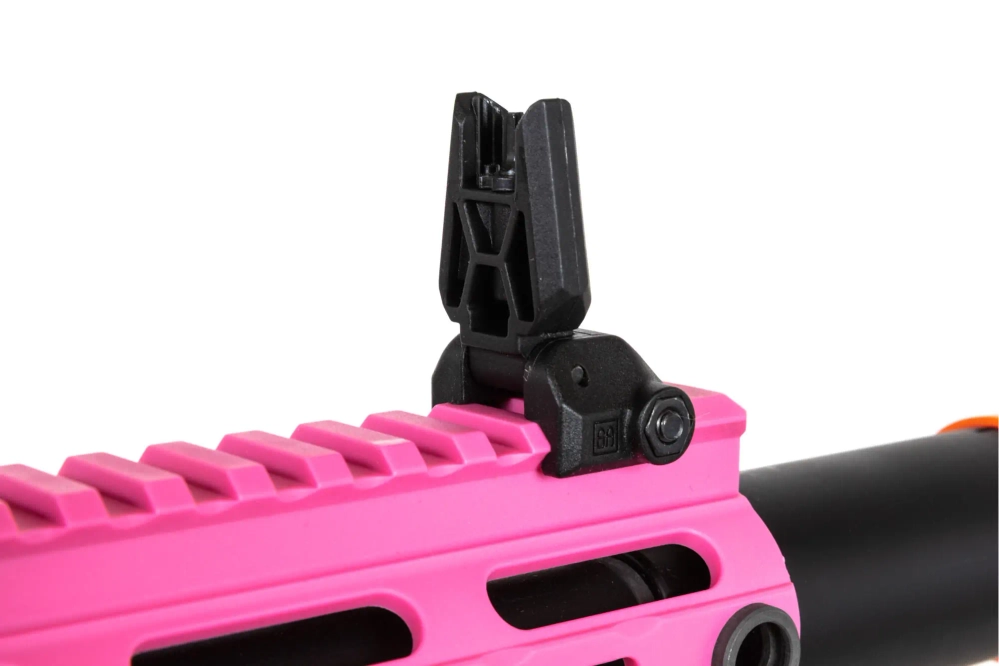 airsoft Specna Arms SA-FX02 FLEX™ HAL ETU Pistola subfusil rosa con dispositivo de descarga naranja