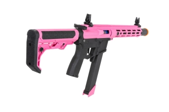 airsoft Specna Arms SA-FX02 FLEX™ HAL ETU Pistola subfusil rosa con dispositivo de descarga naranja