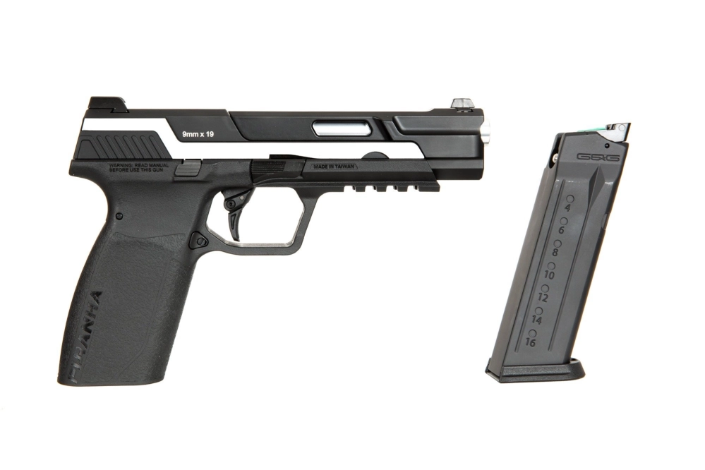 Replika pistoletu Piranha MK I - srebrna
