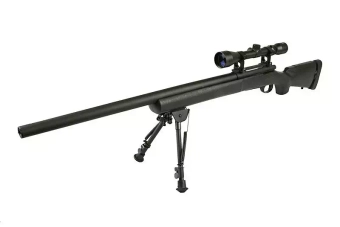 Fusil de airsoft rifle de francotirador SW-04 (con mira y bípode) - negro
