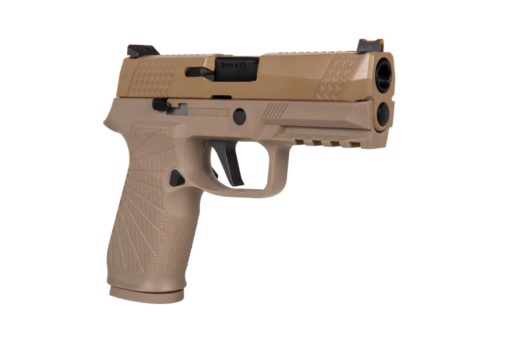 WE F18 Compact Green Gas Pistol airsoftová zbraň TAN