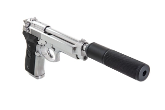 Pistola de airsoft SR92 con silenciador - plata