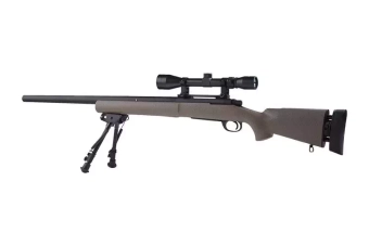 Fusil de airsoft rifle de francotirador SW-04 con visor y bípode (mejorado) - bronceado