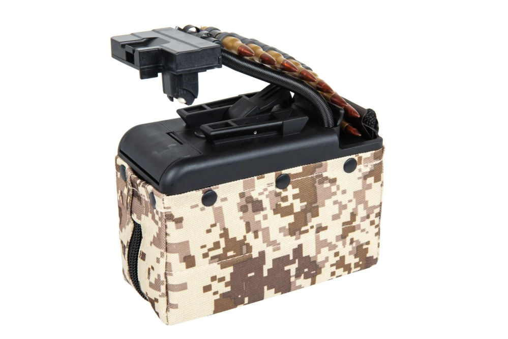 Elektrický krabicový zásobník A&amp;K na 2 000 nábojů pro repliky typu M249 s imitací munice Digital Desert