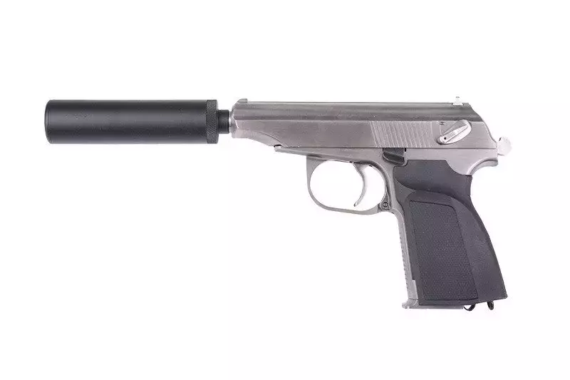 Pistolet airsoft MK avec silencieux - argent