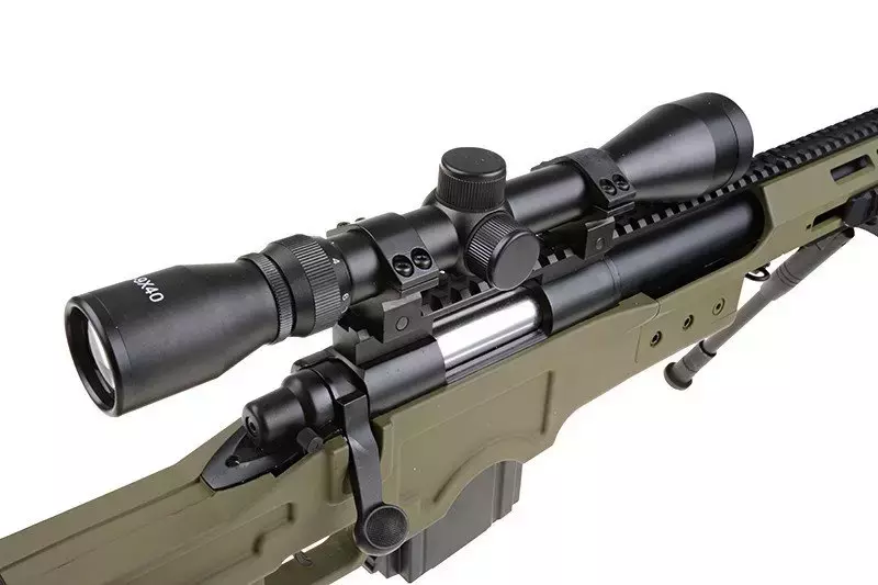 Airsoftová odstřelovací puška MB4411D - s optikou a dvojnožkou - olivově zelená