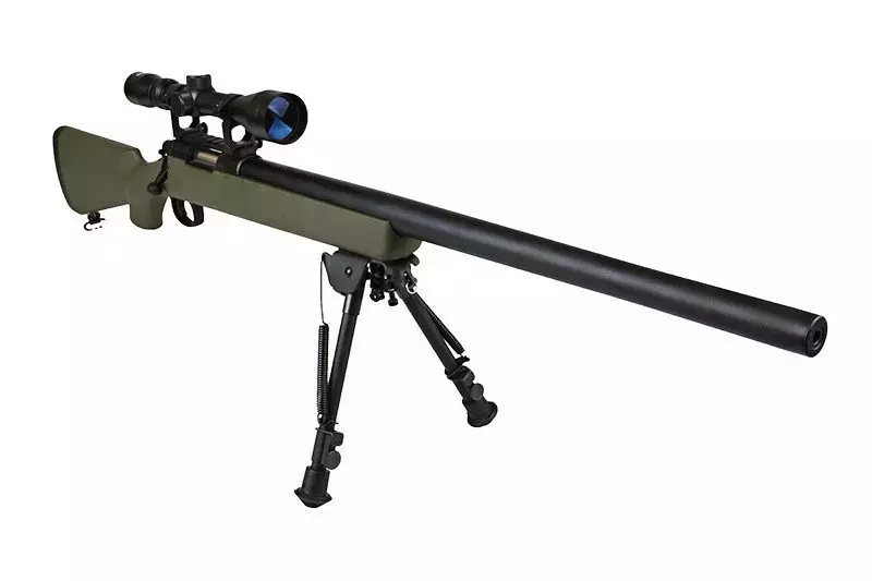 Replika karabinu snajperskiego SW-10 z lunetą i dwójnogiem (Upgraded) - oliwkowa