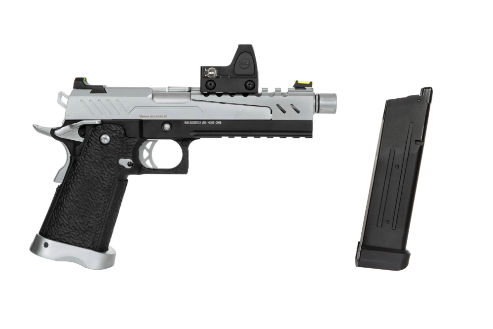 Réplique de pistolet Hi-capa 5.1 Split Slide – noir/chrome (avec viseur BDS) 