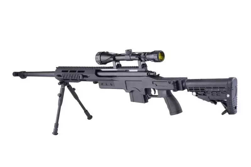 Airsoftová odstřelovací puška MB4412D - s optikou a dvojnožkou - černá